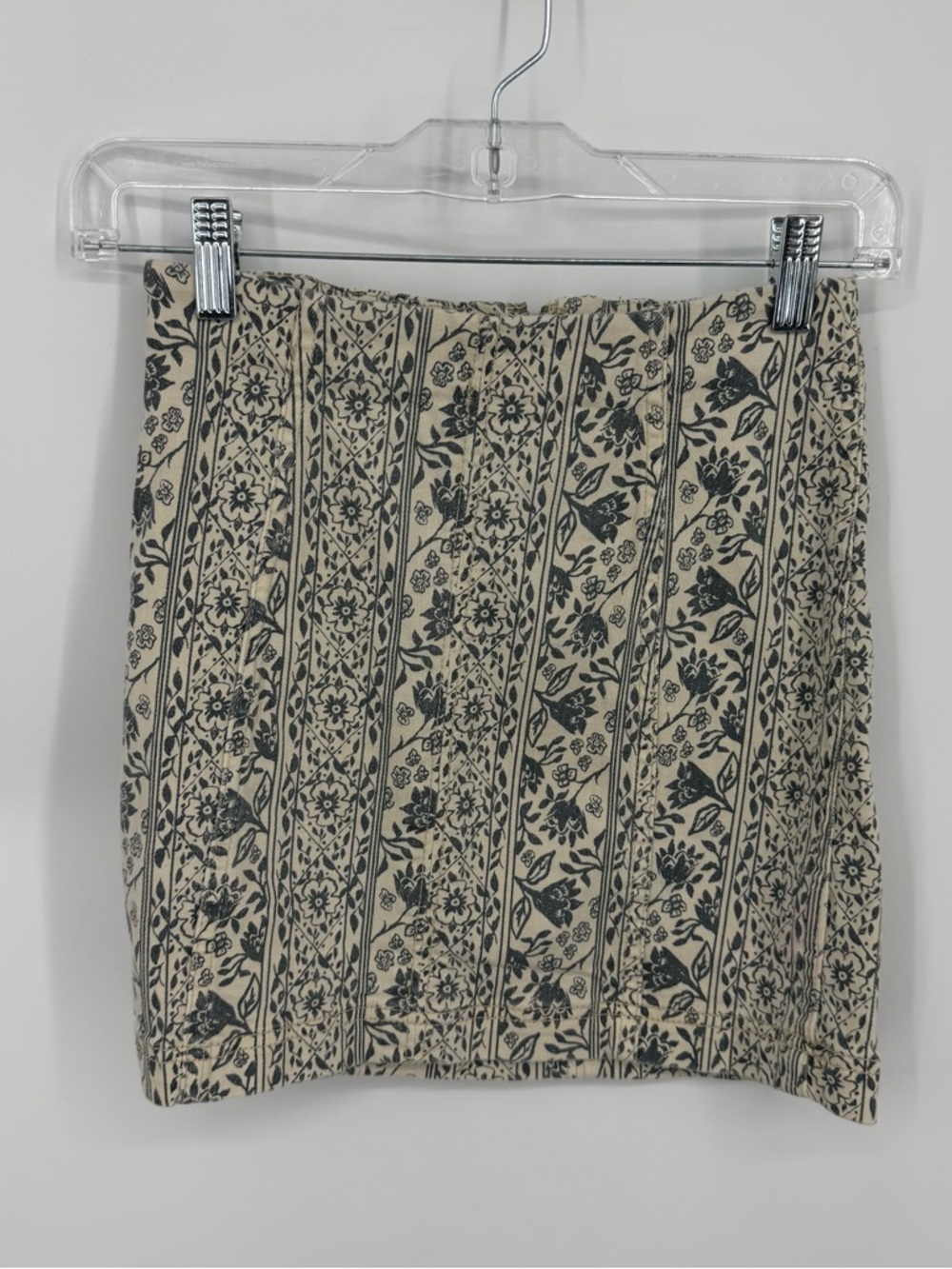 Free People Modern Femme Novelty Denim Mini Skirt Macadamia Combo floral print 0